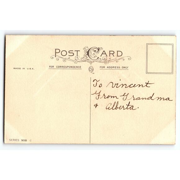 Vintage Easter Postcard with Charming Bunny Rabbits & Pink Flowers Stecher - Picture 2 of 2